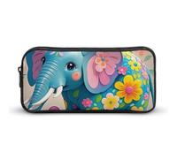 HETVBNS Flower Cartoon Elephant Pencil Case Large Capacity Zipper Pouch, Durable Pencil Box Organizer, Portable Small Cosmetic Bag for Office, Travel