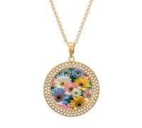 HETVBNS - Flower necklace as background, alloy round pendant with diamond, elegant pendant necklace for women men, Una talla, Metal, Alloy.