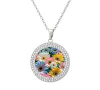 HETVBNS - Flower necklace as background, alloy round pendant with diamond, elegant pendant necklace for women men, Una talla, Metal, Alloy.