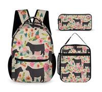 HETVBNS Flower Show Steer Cows Cattle Backpack Set 3 Piece, Durable Backpack Insulated Lunch Bag Portable Pencil Case for Men Women