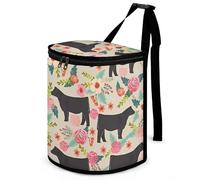 HETVBNS Flower Show Steer Cows Cattle Car Trash Can with Lid, Leakproof Hanging Automotive Trash Bin, Waterproof Garbage Storage Bag for Vehicles, RV, Bathroom, Office