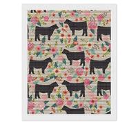 HETVBNS Flower Show Steer Cows Cattle Diamond Painting Kits for Adults, Full Round Drill DIY Diamond Art for Beginners, 5D Gem Art and Crafts for Home Wall Decor 16"x20"