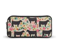 HETVBNS Flower Show Steer Cows Cattle Pencil Case Large Capacity, Durable Pencil Pouch Portable Small Cosmetic Bag with Metal Zipper, Simple Makeup Pouch Aesthetic Toiletry Bag for Travel Office