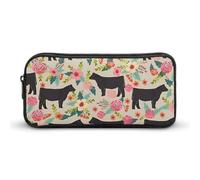 HETVBNS Flower Show Steer Cows Cattle Pencil Case Large Capacity Zipper Pouch, Durable Pencil Box Organizer, Portable Small Cosmetic Bag for Office, Travel