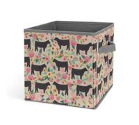 HETVBNS Flower Show Steer Cows Cattle Storage Bins 10.6 Inch, Oxford Fabric Foldable Storage Cube Organizer Basket with Handles, Fabric Bins for Closet Shelves, Toys, Clothes, Books, Bedroom