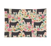 HETVBNS Flower Show Steer Cows Cattle Tapestry Wall Hanging - 40"x60" Aesthetic Tapestries Soft Polyester Wall Art Decor Large Tapestry for Bedroom Living Room Dorm Backdrop, Hanging Kit Included