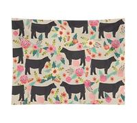 HETVBNS Flower Show Steer Cows Cattle Tapestry Wall Hanging - 60"x80" Aesthetic Tapestries Soft Polyester Wall Art Decor Large Tapestry for Bedroom Living Room Dorm Backdrop, Hanging Kit Included