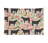 HETVBNS Flower Show Steer Cows Cattle Tapestry Wall Hanging - 60"x90" Aesthetic Tapestries Soft Polyester Wall Art Decor Large Tapestry for Bedroom Living Room Dorm Backdrop, Hanging Kit Included