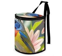 HETVBNS Flowers and Birds Car Trash Can with Lid, Leakproof Hanging Automotive Trash Bin, Waterproof Garbage Storage Bag for Vehicles, RV, Bathroom, Office