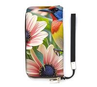 HETVBNS Flowers And Birds Wallet, Elegant Wristlet Wallet with Multi-Card Slots, PU Leather Long Purse for Women, Men