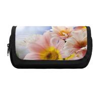 HETVBNS Flowers And Butterfly Pencil Case Extra Large, Double Layer Pencil Pouch with Zipper, Portable Cosmetic Bags for Travel, Office Stationery Organizer for Women Men