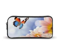 HETVBNS Flowers And Butterfly Pencil Case Large Capacity Zipper Pouch, Durable Pencil Box Organizer, Portable Small Cosmetic Bag for Office, Travel