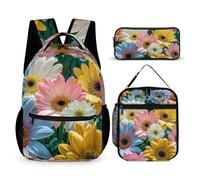 HETVBNS Flowers As Background Backpack Set 3 Piece, Durable Backpack Insulated Lunch Bag Portable Pencil Case for Men Women
