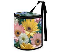 HETVBNS Flowers As Background Car Trash Can with Lid, Leakproof Hanging Automotive Trash Bin, Waterproof Garbage Storage Bag for Vehicles, RV, Bathroom, Office
