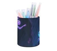 HETVBNS Fluorescent Fairy Pen Holder for Desk PU Leather Round Desk Organizer Multifunctional Makeup Brush Storage Aesthetic Desktop Supplies Stylish Pencil Holder for Office & Home