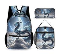 HETVBNS Flying Dragon Backpack Set 3 Piece, Durable Backpack Insulated Lunch Bag Portable Pencil Case for Men Women