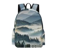 HETVBNS Foggy Mountains Forest Backpack for Men Women, Durable Oxford Cloth Laptop Backpack, Lightweight Minimalism Bookbag for Work, Travel