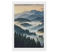 HETVBNS Foggy Mountains Forest Diamond Painting Kits for Adults, Full Round Drill DIY Diamond Art for Beginners, 5D Gem Art and Crafts for Home Wall Decor 8"x12"