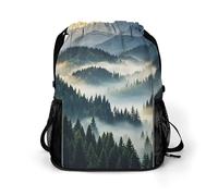 HETVBNS Foggy Mountains Forest Drawstring Backpack, Dry Wet Separate Gym Bag Unisex Sports Drawstring Bag for Work, Fitness