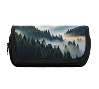 HETVBNS Foggy Mountains Forest Pencil Case Extra Large, Double Layer Pencil Pouch with Zipper, Portable Cosmetic Bags for Travel, Office Stationery Organizer for Women Men