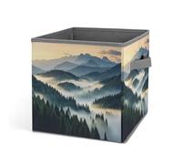 HETVBNS Foggy Mountains Forest Storage Bins 10.6 Inch, Oxford Fabric Foldable Storage Cube Organizer Basket with Handles, Fabric Bins for Closet Shelves, Toys, Clothes, Books, Bedroom