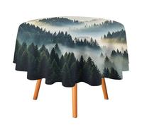 HETVBNS Foggy Mountains Forest Tablecloth - Wrinkle & Stain Resistant, 50x50in Round Polyester Table Cloth, Elegant Decor Table Cover for Dining, Parties, Patio