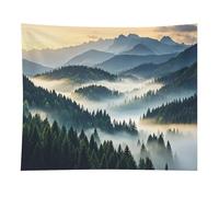 HETVBNS Foggy Mountains Forest Tapestry Wall Hanging - 50"x60" Aesthetic Tapestries Soft Polyester Wall Art Decor Large Tapestry for Bedroom Living Room Dorm Backdrop, Hanging Kit Included