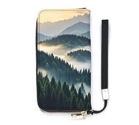HETVBNS Foggy Mountains Forest Wallet, Elegant Wristlet Wallet with Multi-Card Slots, PU Leather Long Purse for Women, Men