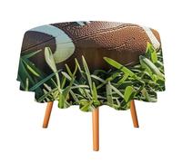 HETVBNS - Football Table Cloth Coffee Green Grass Wrinkle and Stain Resistant Tablecloth Round Polyester Table Cloth 70 x 70 Inch Elegant Decor for Dinner Party Yard