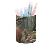 HETVBNS Forest Wildlife Pen Holder for Desk PU Leather Round Desk Organizer Multifunctional Makeup Brush Storage Aesthetic Desktop Supplies Stylish Pencil Holder for Office & Home