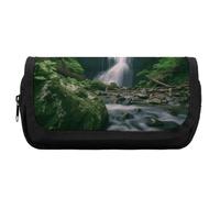HETVBNS Forests with Waterfalls Trees Pencil Case Extra Large, Double Layer Pencil Pouch with Zipper, Portable Cosmetic Bags for Travel, Office Stationery Organizer for Women Men