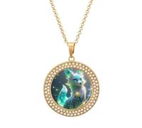 HETVBNS - Fox Necklace, Round Alloy Pendant with Diamond, Elegant Pendant Necklace for Women Men, Una talla, Metal, Alloy.