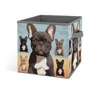 HETVBNS French Bulldog Dog Cute Storage Bins 10.6 Inch, Oxford Fabric Foldable Storage Cube Organizer Basket with Handles, Fabric Bins for Closet Shelves, Toys, Clothes, Books, Bedroom