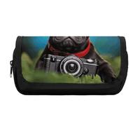 HETVBNS French Bulldog Puppy with Camera Pencil Case Extra Large, Double Layer Pencil Pouch with Zipper, Portable Cosmetic Bags for Travel, Office Stationery Organizer for Women Men