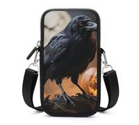 HETVBNS Frightening Halloween Crow Cell Phone Bag with Detachable Strap, Aesthetic Mini Sling Bag Small Crossbody Bag for Phone