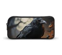 HETVBNS Frightening Halloween Crow Pencil Case Large Capacity, Durable Pencil Pouch Portable Small Cosmetic Bag with Metal Zipper, Simple Makeup Pouch Aesthetic Toiletry Bag for Travel Office