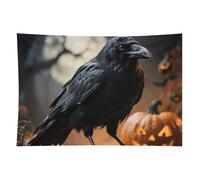 HETVBNS Frightening Halloween Crow Tapestry Wall Hanging - 40"x60" Aesthetic Tapestries Soft Polyester Wall Art Decor Large Tapestry for Bedroom Living Room Dorm Backdrop, Hanging Kit Included