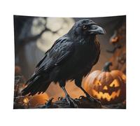 HETVBNS Frightening Halloween Crow Tapestry Wall Hanging - 50"x60" Aesthetic Tapestries Soft Polyester Wall Art Decor Large Tapestry for Bedroom Living Room Dorm Backdrop, Hanging Kit Included