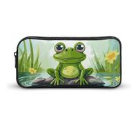 HETVBNS Frog in A Pond Pencil Case Large Capacity, Durable Pencil Pouch Portable Small Cosmetic Bag with Metal Zipper, Simple Makeup Pouch Aesthetic Toiletry Bag for Travel Office