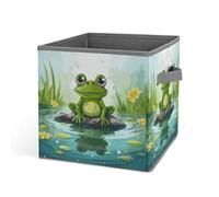 HETVBNS Frog in A Pond Storage Bins 10.6 Inch, Oxford Fabric Foldable Storage Cube Organizer Basket with Handles, Fabric Bins for Closet Shelves, Toys, Clothes, Books, Bedroom