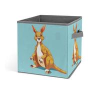 HETVBNS Funny Cartoon Kangaroo Zoo Storage Bins 10.6 Inch, Oxford Fabric Foldable Storage Cube Organizer Basket with Handles, Fabric Bins for Closet Shelves, Toys, Clothes, Books, Bedroom