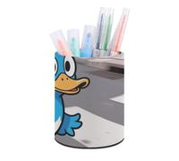 HETVBNS Funny Duck Pen Holder for Desk PU Leather Round Desk Organizer Multifunctional Makeup Brush Storage Aesthetic Desktop Supplies Stylish Pencil Holder for Office & Home