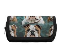 HETVBNS Funny English Bulldog Pencil Case Extra Large, Double Layer Pencil Pouch with Zipper, Portable Cosmetic Bags for Travel, Office Stationery Organizer for Women Men