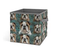 HETVBNS Funny English Bulldog Storage Bins 10.6 Inch, Oxford Fabric Foldable Storage Cube Organizer Basket with Handles, Fabric Bins for Closet Shelves, Toys, Clothes, Books, Bedroom