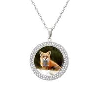 HETVBNS - Funny Fox Necklace, Round Alloy Pendant with Diamond, Elegant Pendant Necklace for Women Men, Una talla, Metal, Alloy.