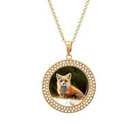 HETVBNS - Funny Fox Necklace, Round Alloy Pendant with Diamond, Elegant Pendant Necklace for Women Men, Una talla, Metal, Alloy.