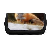 HETVBNS Funny Fox Pencil Case Extra Large, Double Layer Pencil Pouch with Zipper, Portable Cosmetic Bags for Travel, Office Stationery Organizer for Women Men