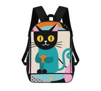 HETVBNS Geometric Cat Art Backpack for Women Men, Durable 600D Polyester Bookbag with Large Capacity, Lightweight 17 Inch Laptop Backpack Minimalism Casual Daypack for Work, Travel