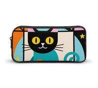 HETVBNS Geometric Cat Art Pencil Case Large Capacity, Durable Pencil Pouch Portable Small Cosmetic Bag with Metal Zipper, Simple Makeup Pouch Aesthetic Toiletry Bag for Travel Office