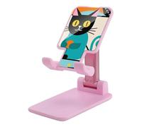 HETVBNS Geometric Cat Art Phone Stand for Desk - Adjustable & Foldable Tablet Stand Portable Cell Phone Stand Holder Compatible with 4-13" Smartphones, Tablets